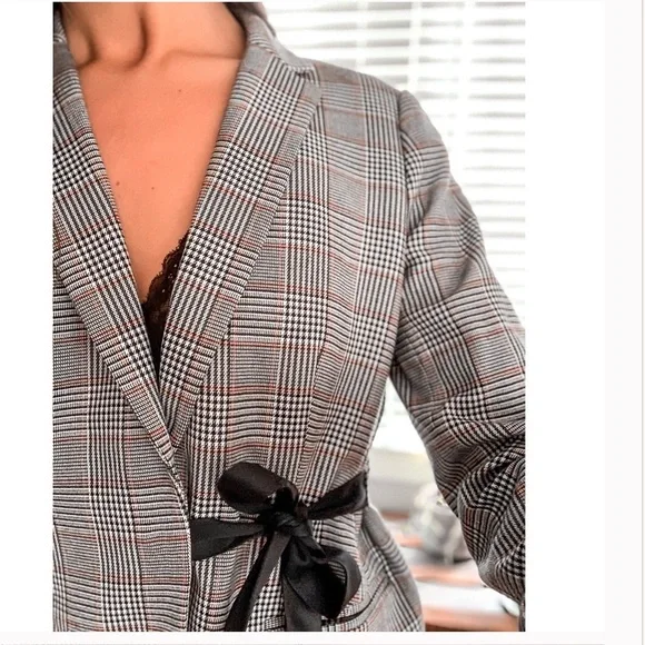 New J Crew Glen Plaid Blazer Side Wrap Bow Schoolboy Blazer size 4